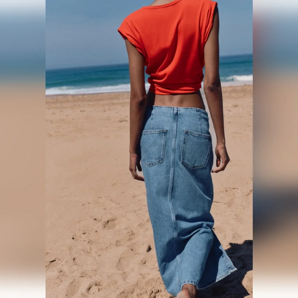 ZARA CROSSOVER Z1975 DENIM MIDI SKIRT - Picture 5 of 7